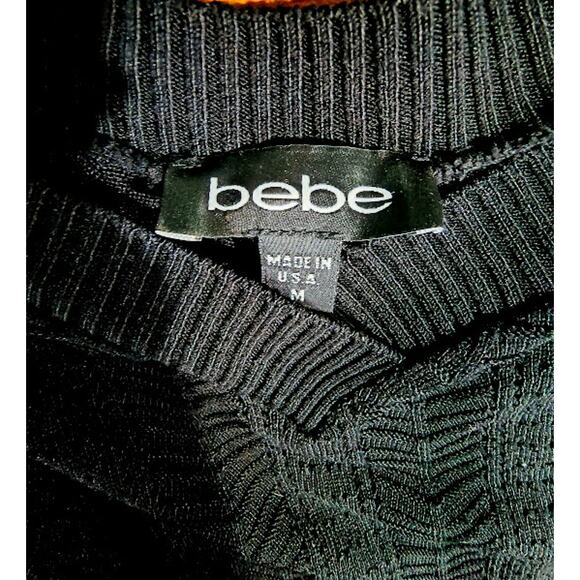 Bebe Black Cap Sleeve Sweater Tunic with Deep V-Neck and Scoop Back, Sz M - Picture 4 of 5